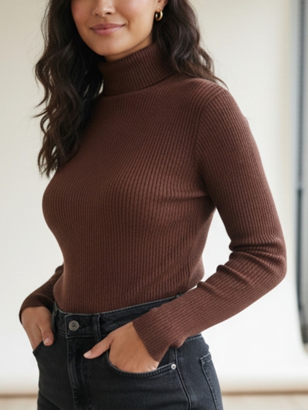 🔥3/$15 SALE🔥Jon & Anna Chocolate Brown Ribbed Turtleneck Long Sleeve Top